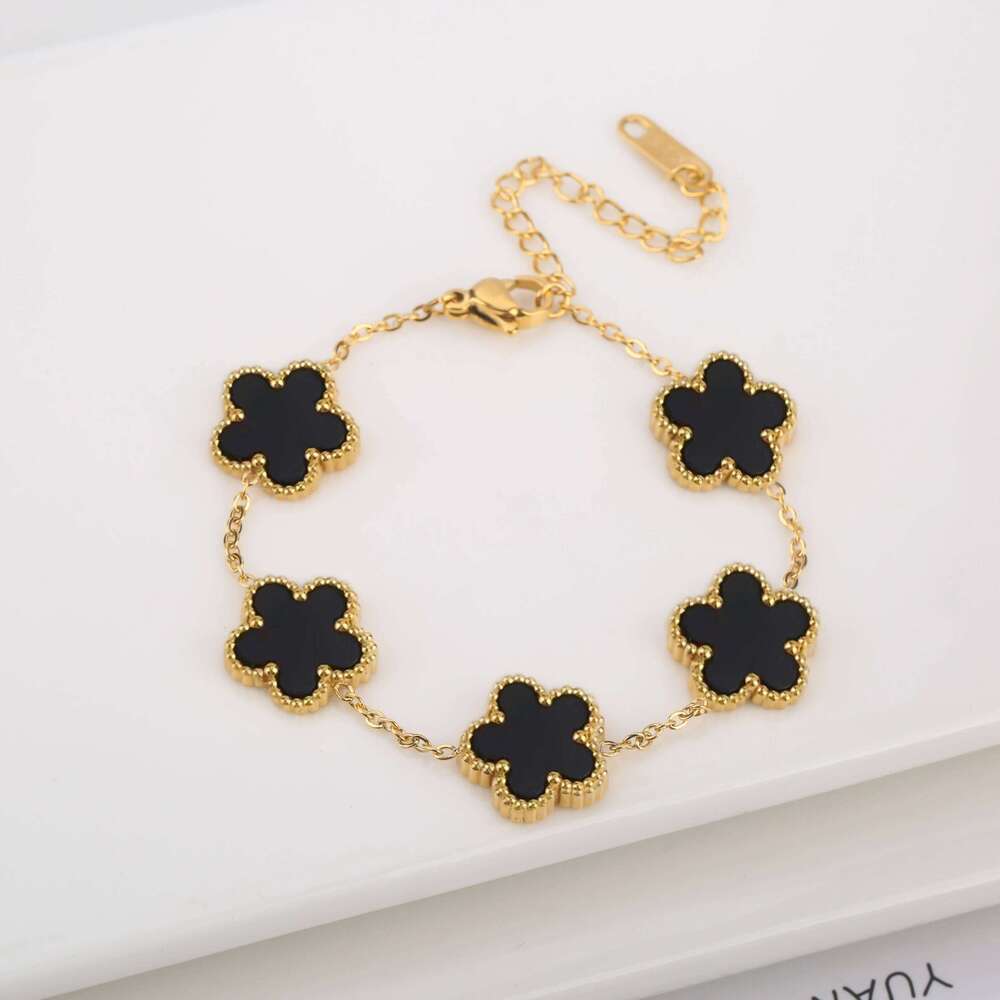 High Quality Black/Gold/Silver Stainless Steel Laser Ladies Adjustable Bracelet Classic Luxury for Man Woman Jewelry Gift Clover Z260225