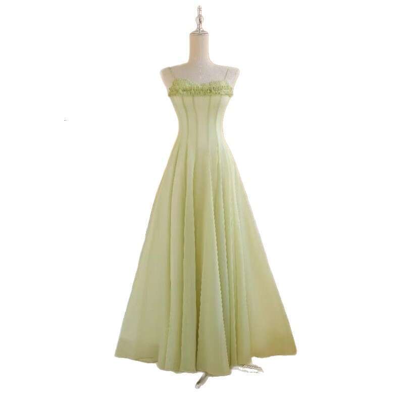 2026 summer design elegant women's strapless waist wrapped slim fit bright green long dress new style