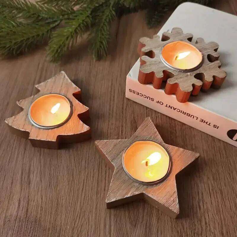 2PCS Wooden Candle Holder Snowflake Candlestick Christmas Decorations for Home Xmas Table Ornaments W260226