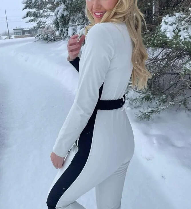 2026 winter patch work long sleeved waterproof and windproof ski suit full set of women's elegant skateboard jumping suit