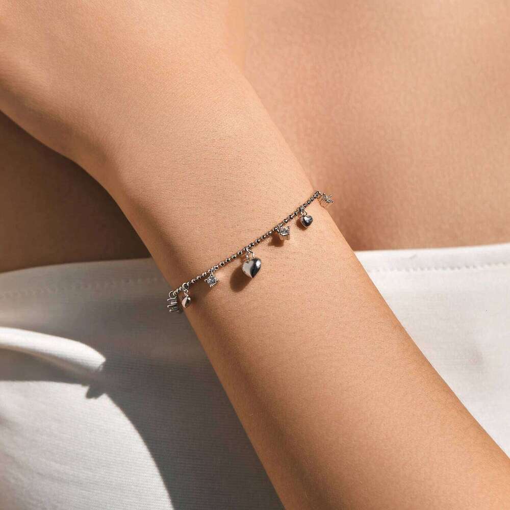 MODIAN 925 Sterling Silver Delicate Mirror Hearts Charm Beads Bracelet Romantic Trendy Link Chain For Women Fine Jewelry Z260225