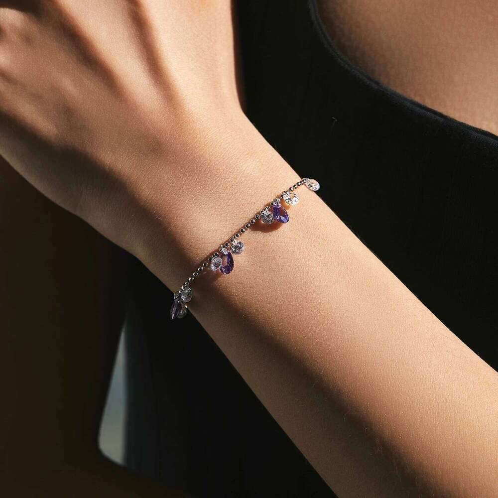MODIAN Beads Link Chain 925 Sterling Silver Purple Zirconia Water Drop Charm Stackable Bracelet For Women Jewelry Gift Z260225