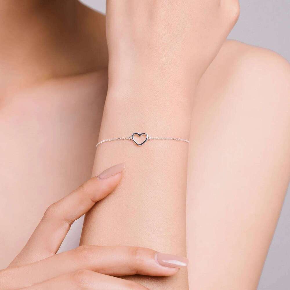 Modian Authentic 925 Sterling Silver Classic Simple Heart Link Chain Bracelet For Women Charm Fine Statement Jewelry Accessories Z260225