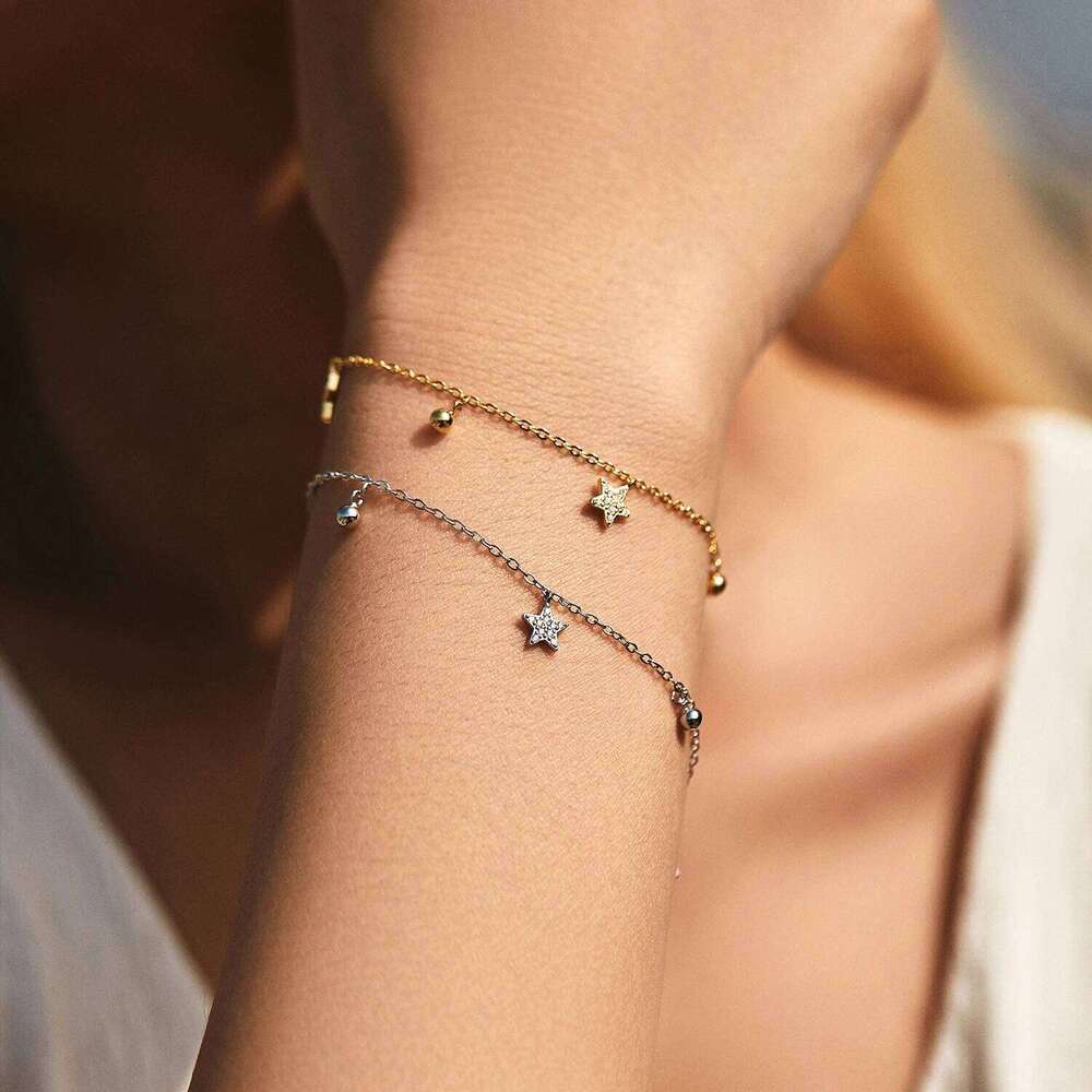 MODIAN 925 Sterling Silver Stars & Beads Charm Pendant Bracelets Gold Color Stackable Link Chain For Women Party Jewelry Z260225