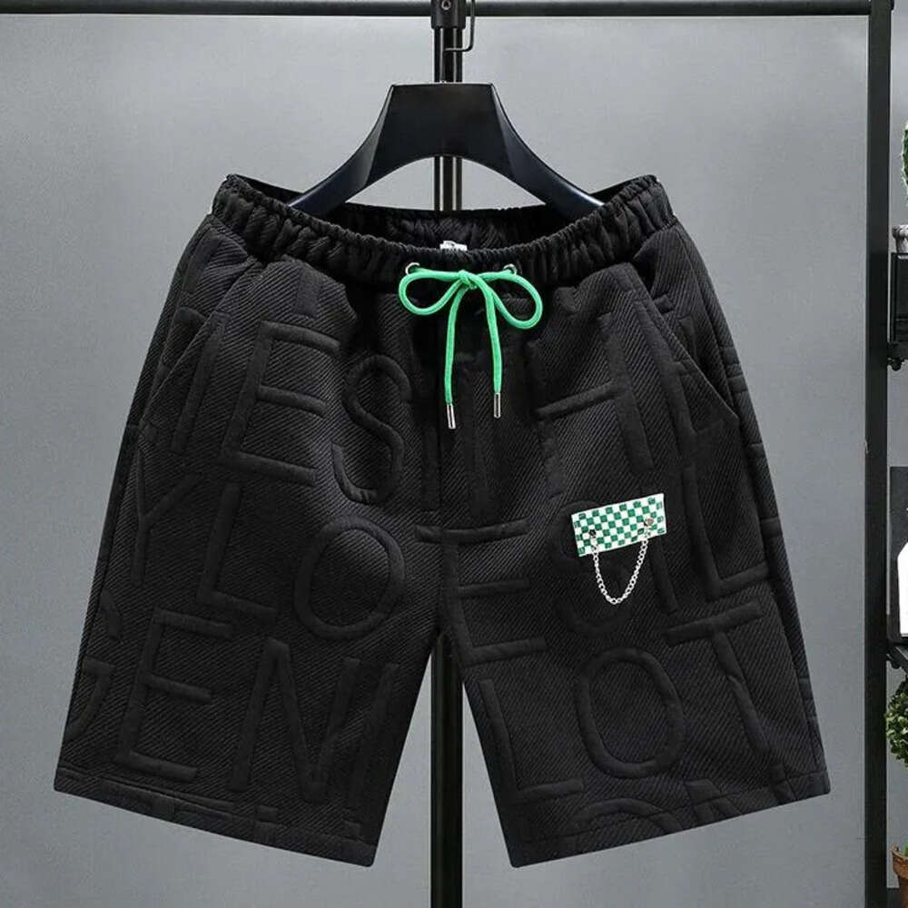 Men's Shorts Trendy Letter Embossed Casual Four Colors Available Letter Embossing Highlights Texture Checkered Patch Embellished