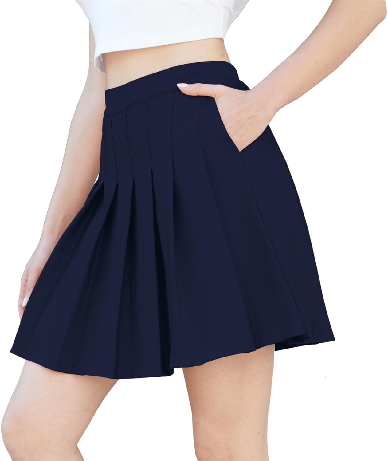 Women Pleated Skirt Plus Size Uniform Casual Skater Tennis Skorts for Girls with Elastic Waist and Pockets