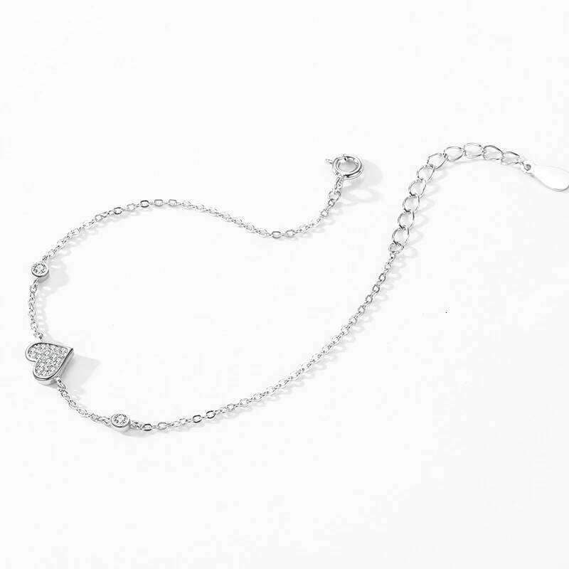 Ailmay 925 Sterling Silver Sweet Romantic Heart Clear Zircon Link Chain Bracelet For Women Wedding Engagement Jewelry Gifts Z260225