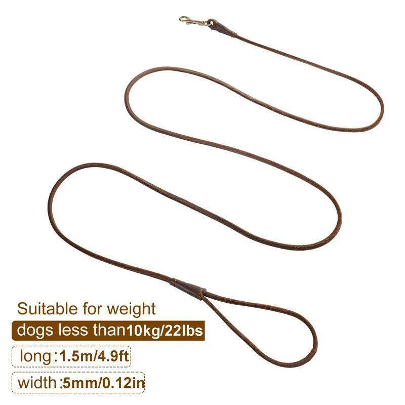 Benepaw Sturdy Genuine Leather Dog Leash Lightweight Comfortable Handle Soft Slim Pet Lead For Puppies Cats Less Than 10kg/22lbs