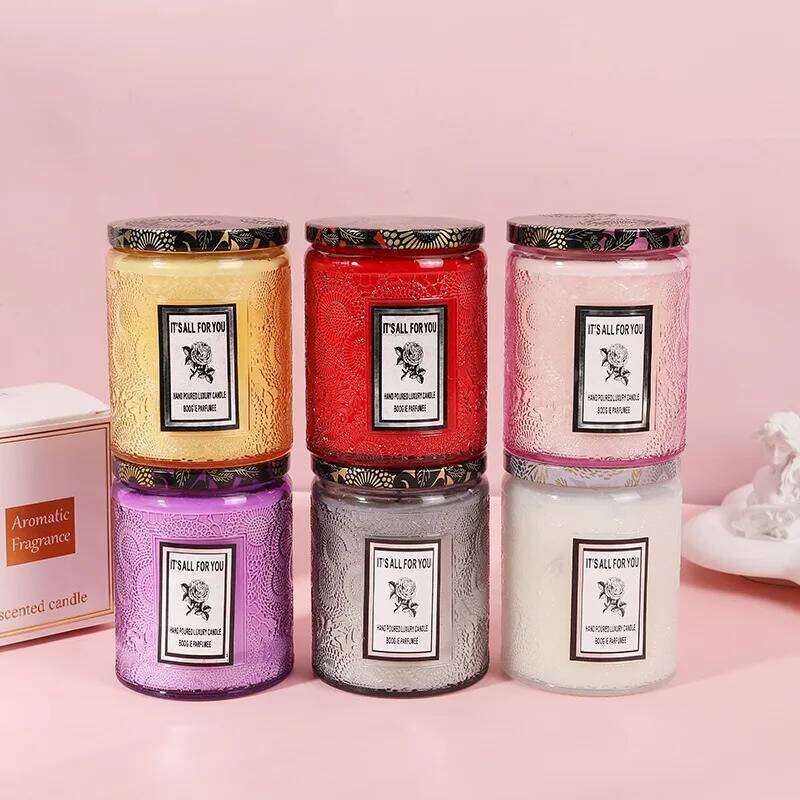 Soy Wax Candle Smokeless Aromatherapy Embossed Fragrance Glass Cup Home Decor Birthday Party Gift W260226