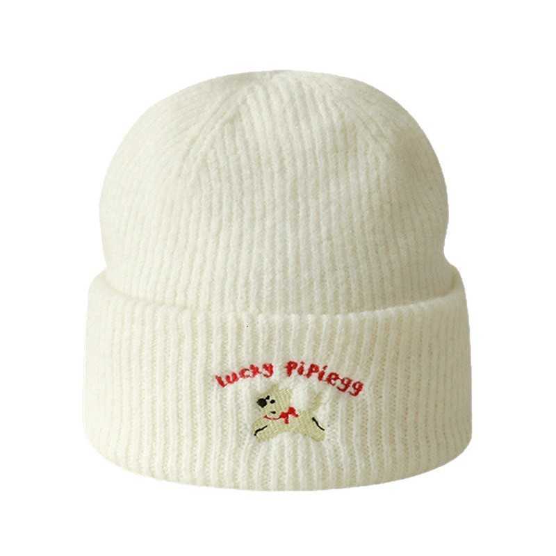 2025 Fall/Winter Girls Student Knit Hat with Puppy Embroidery Cute Versatile Warm and Face-Slimming S260225