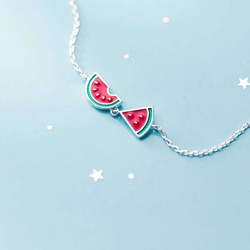 Modian New 925 Sterling Silver Enamel Lovely Fruit Watermelon Asymmetry Bracelet for Women Link Chain Fine Jewelry Accessories Z260225