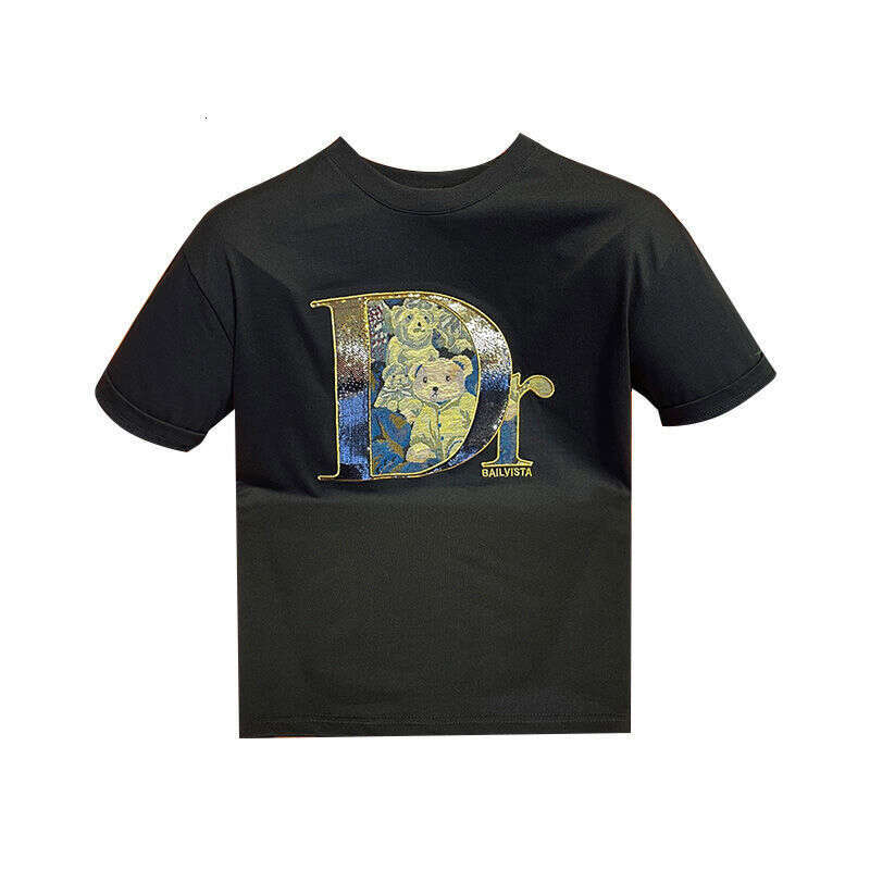 European High-End Embroidered Bear Short-Sleeve T-Shirt For Men, Trendy Thin Style, Summer New Men's Half-Sleeve Shirt