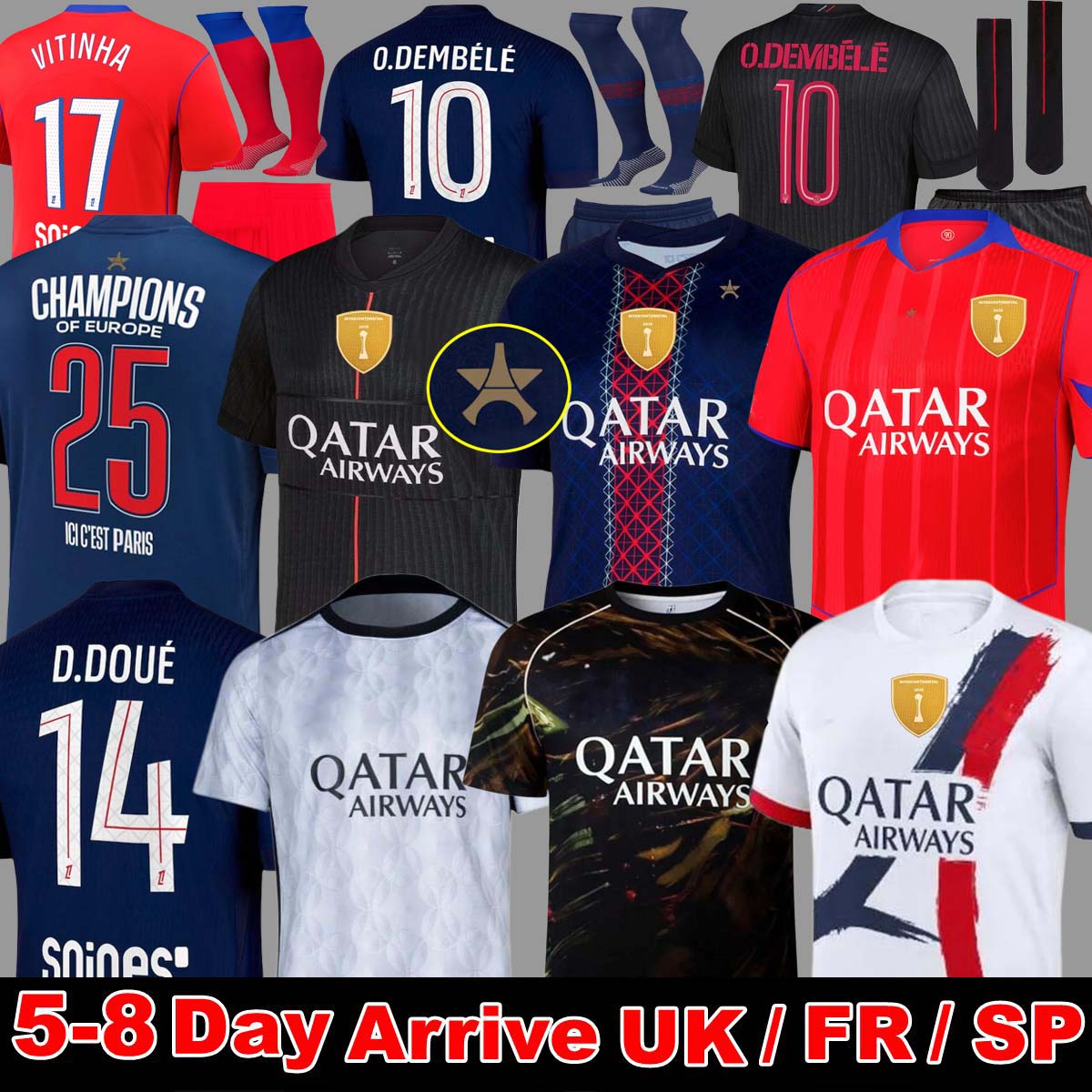 25 26 D.DOUE KVARATSKHELIA Maillot de Foot Joao Neves 4TH Jerseys Marquinhos O.Dembele Barcola Asensio Hakimi Ugarte Futebol camisa 2025 2026 Hommes Enfants Men Kit