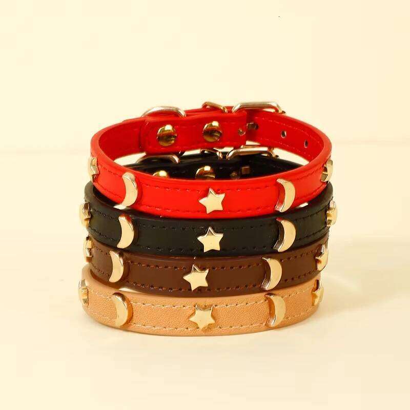 Cute Cat Collar Soft Leather Pet Collars For Small Dog Kitten Puppy Necklace Cats Accessories Star Moon Rivets Decoration XS-M