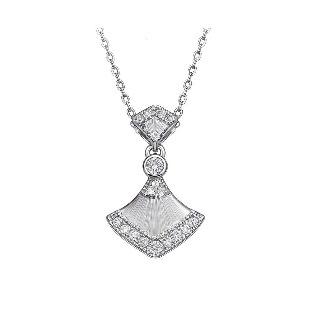 Diamond-embellished Fan-shaped Skirt Pendant Necklace For Women High-end Chain