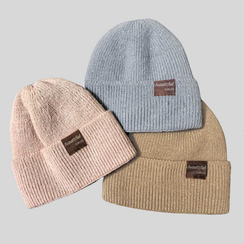 Winter Simple Fashion Warm Knitted Hat with Fleece Lining Thickened Face-Slimming Pullover Knit Hat Warm and Versatile Womens Hat S260225