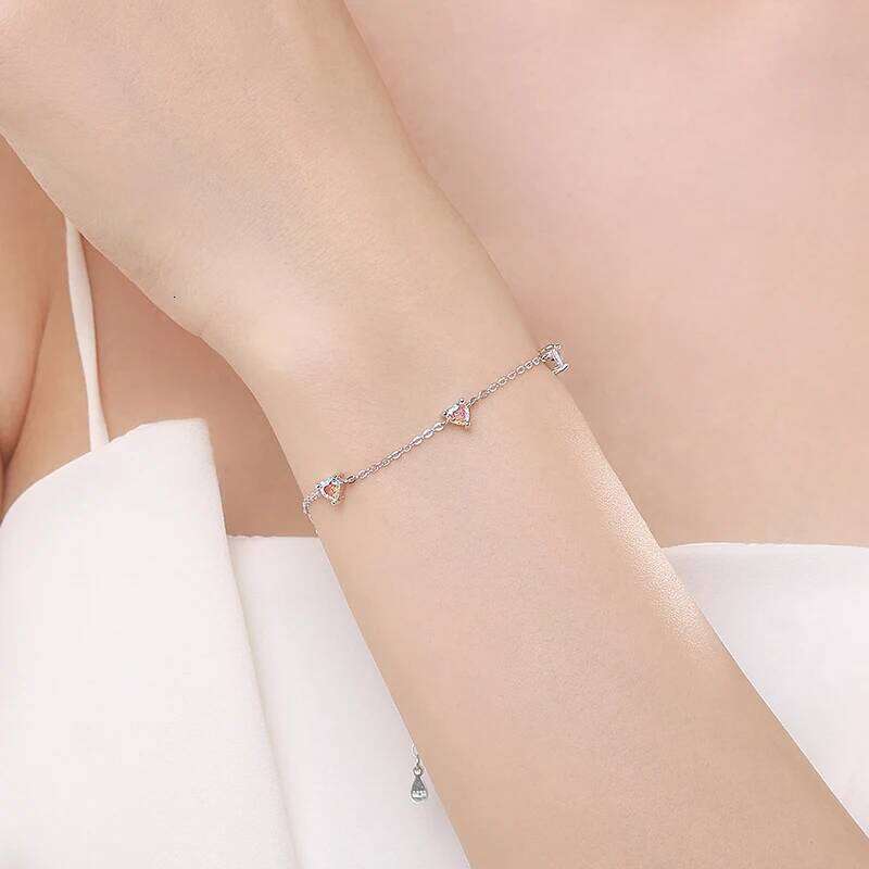 MODIAN Authentic Luxury Rainbow Fire Color Zirconia Charm Hearts Chain Link Bracelet For Women Birthday Crystal Jewelry Z260225