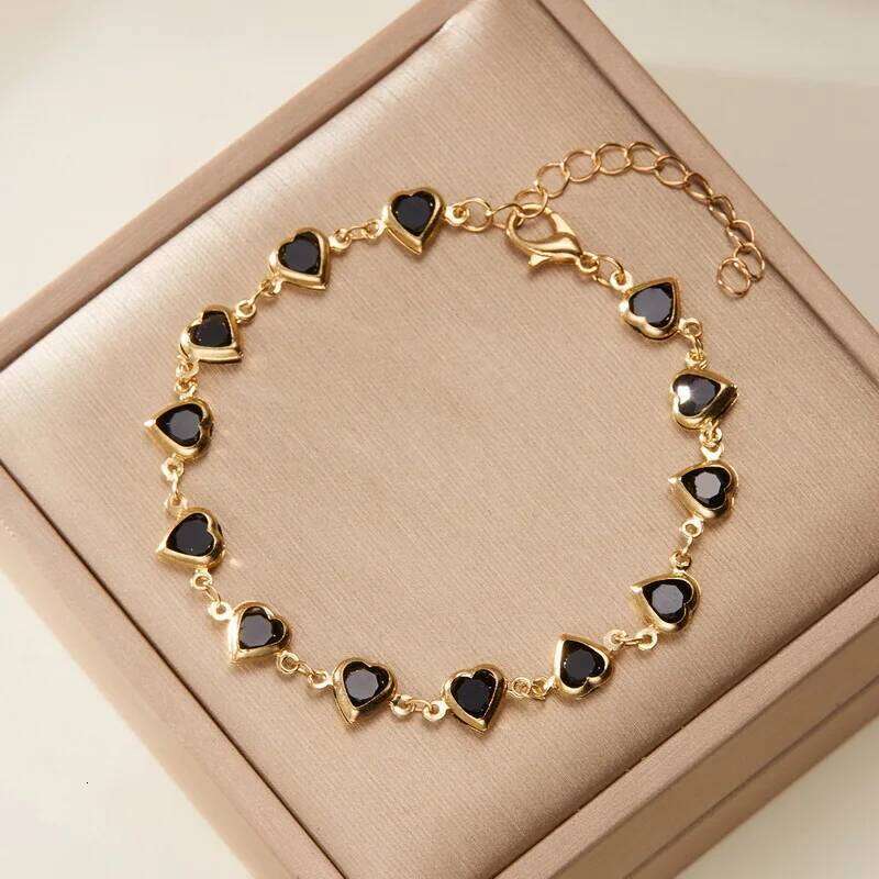 Vintage Gold Color Chain for Women Elegant Black Zircon Heart Flower Cherry Bracelet Wedding Party Fashion Jewelry Z260225