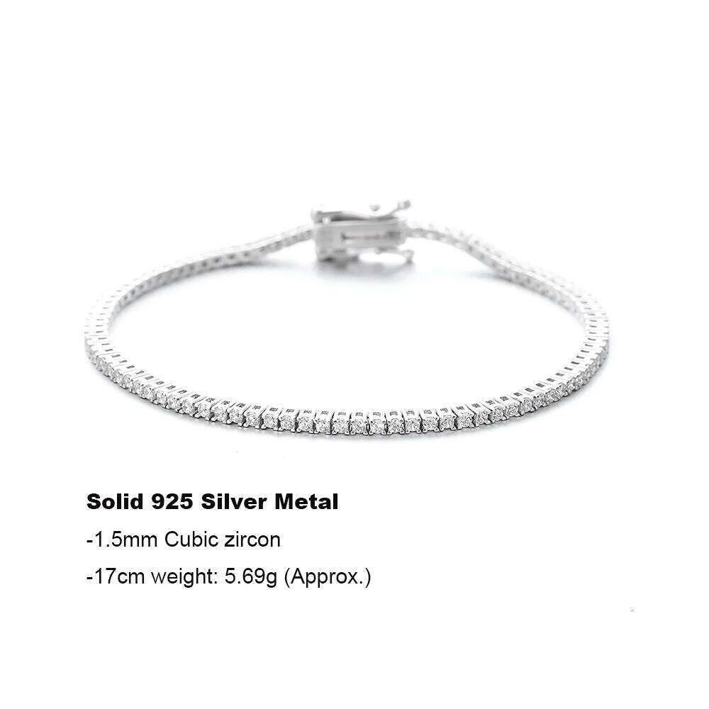 YLMyself 925 Sterling Silver Tennis Bracelet 1.5mm White Cubic Zirconia Fine Jewelry Anniversary Wedding Gift 15-18CM for Women Z260225