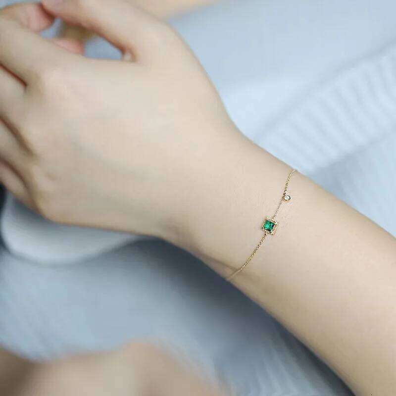 925 Sterling Silver Green Zircon Simple Personality Charm Woman Geometric Shape Bracelet Party Gift Exquisite Jewelry Z260225
