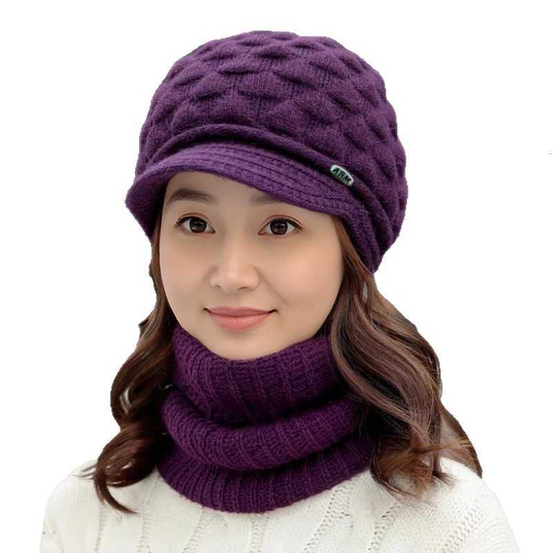 New winter knitted hat for women middle-aged and elderly fleece-lined and thickened duckbill cap warm and windproof moms woolen hat S260225