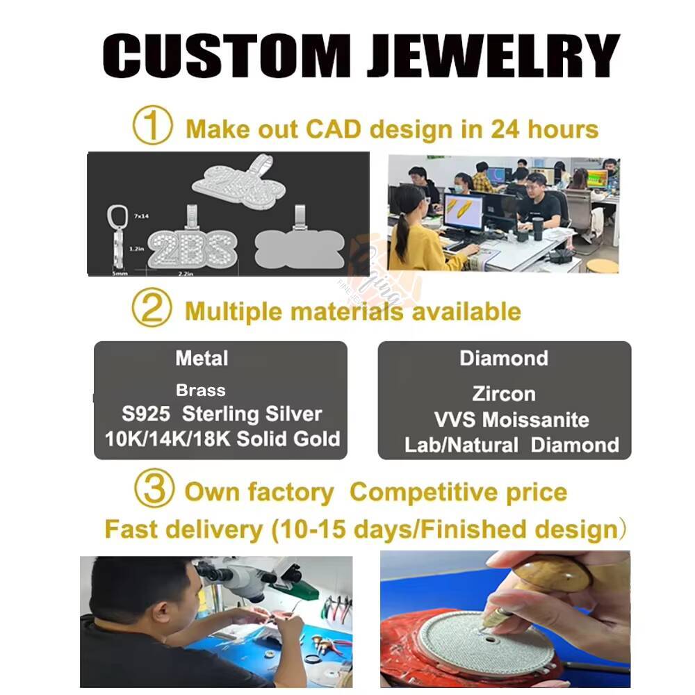 Custom VVS Moissanite Diamond Name Pendant Vertical Letter Fancy Cut Iced Out Pendant for Birthday Gift Hip Hop Jewelry