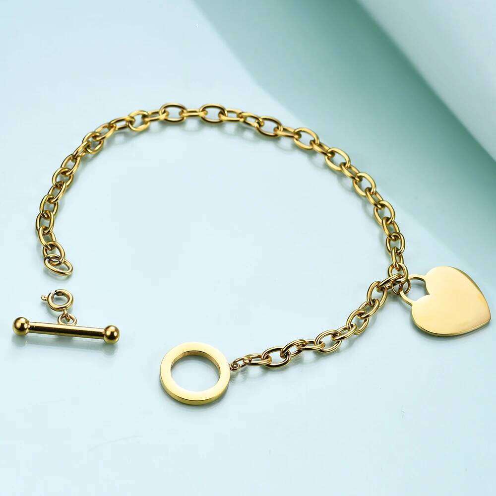 Moon-shaped and heart-shaped OT chain smooth titanium women's bracelet, simple stainless steel Z260225