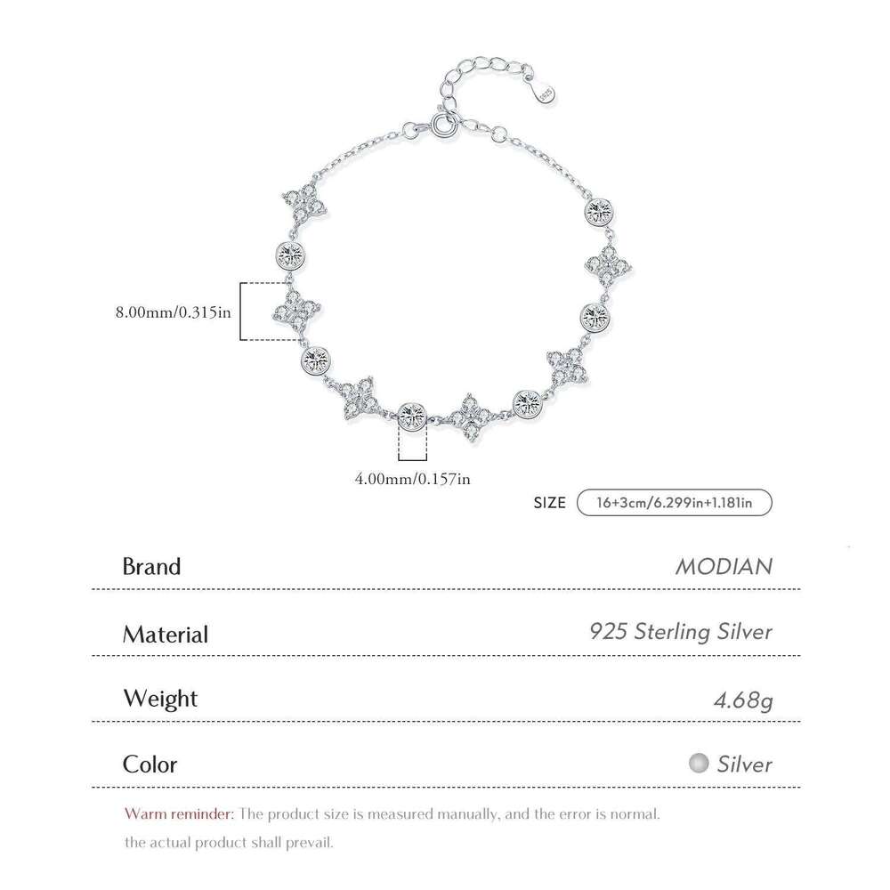 MODIAN 925 Sterling Silver Exquisite Dazzling Lucky Four-Leaf Clover Clear Zirconia Charm Bracelet For Women Party Fine Jewelry Z260225