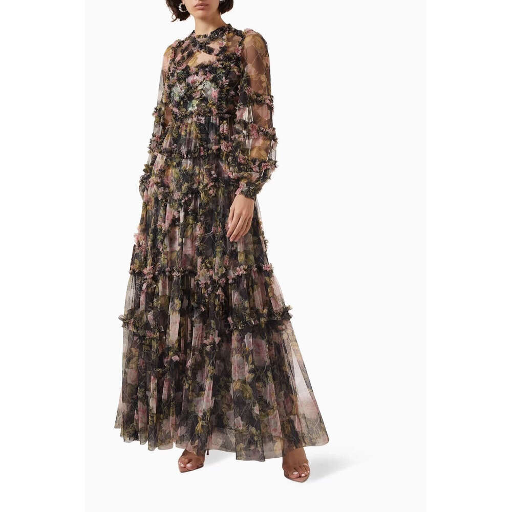 2026 early autumn new fashion brand dreamy fairy flower mesh lace pleated long skirt children's style