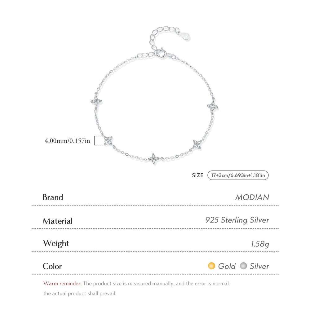 MODIAN 925 Sterling Silver Mini Flowers Bracelet Dainty Link Chain Pave Setting CZ For Women Wedding Fine Jewelry Gift Z260225