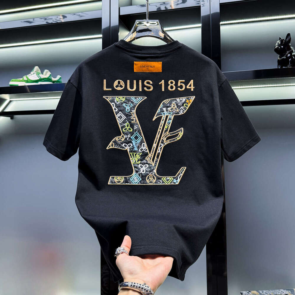 European Men's High-End Embroidered Crew Neck Short T-Shirt New Summer Trend Loose Luxury American Style Half Sleeve