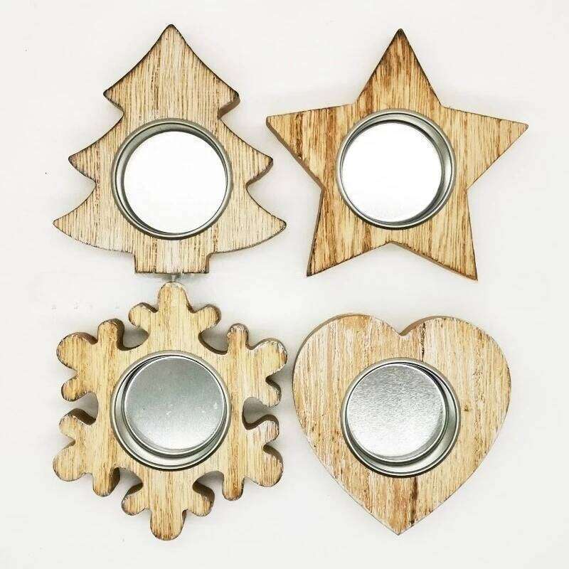 2PCS Wooden Candle Holder Snowflake Candlestick Christmas Decorations for Home Xmas Table Ornaments W260226