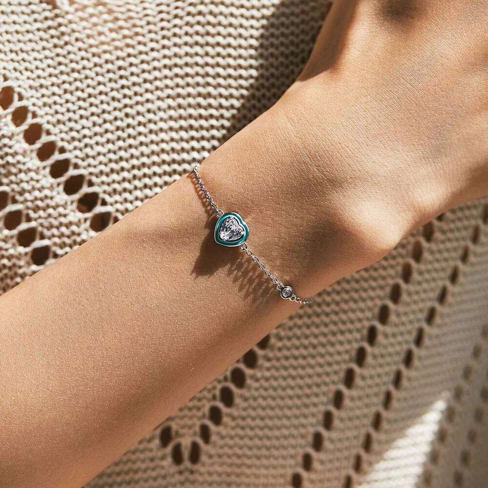 MODIAN 925 Sterling Silver Romantic Hearts CZ Green Enamel Bracelet Lobster Clasp Link Chain For Women Trendy Fine Jewelry Gifts Z260225