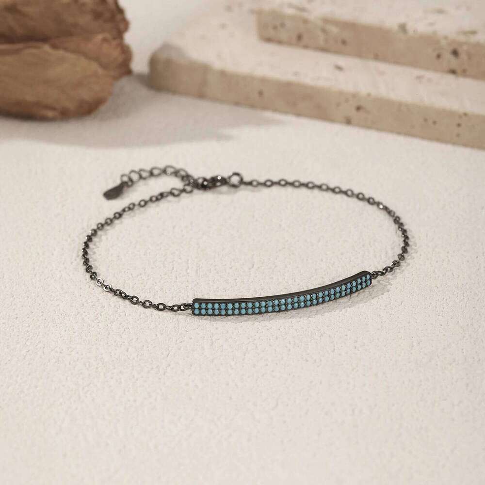 MODIAN 925 Sterling Silver Retro Synthetic Turquoise Bracelet Punk Black Simple Link Chain Bracelets For Women Fine Jewelry Z260225