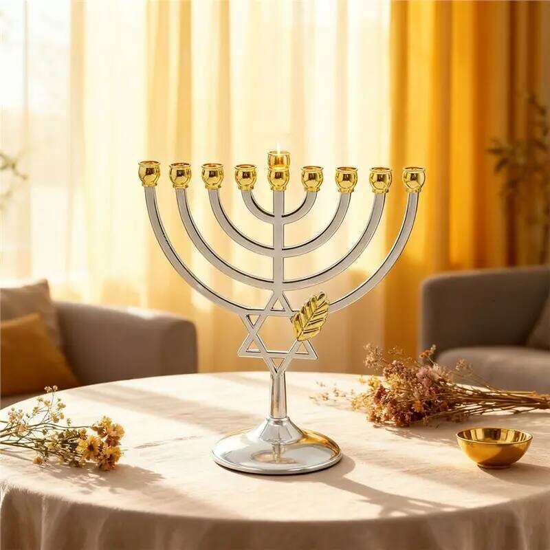 A96K-Traditional Jewish Menorah Candle Sticks Holder 9 Branch Jerusalem Temple Candles W260226