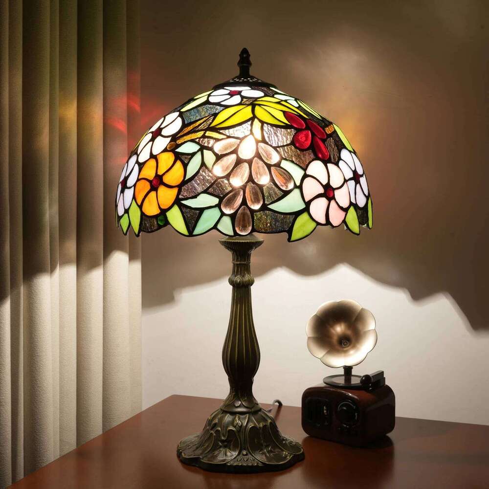 Village Garden Style Stained Glass Lamp Bedroom Table lamp Reading Desk Light for Bedside Living Room Office Dormitory Decor 12 H260225