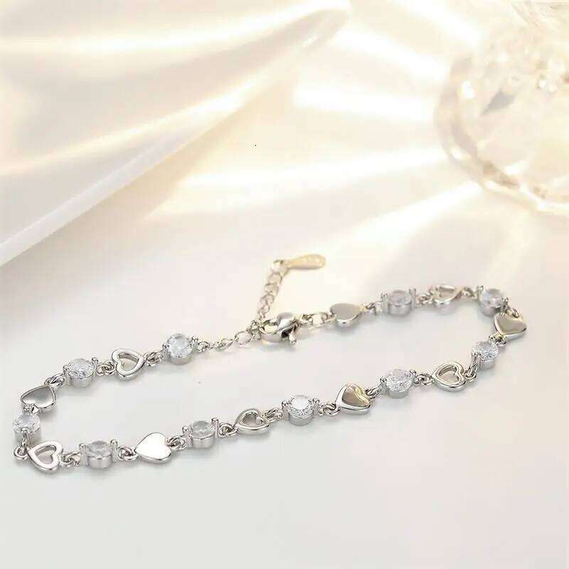 Luxury 925 Sterling Silver Zircon Bracelet for Women Korean Fashion Sweet Cool Hollow Heart Bracelets Party Jewelry Gifts Z260225