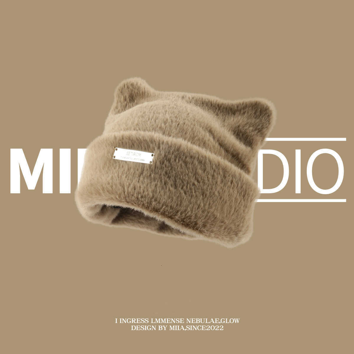 Knitted Hat for Women Korean New Cute Cat Ears Faux Mink Fur Knitted Hat Cold Hat Fashionable Head Wrap Large Head Circumference Hat S260225