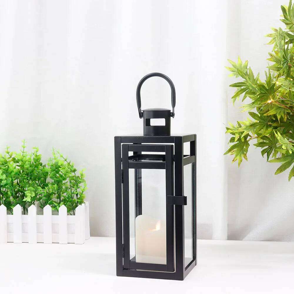 Black Metal Candle Holder Lanterns Hanging Candlestick Light Lantern for Indoor Outdoor Wedding Party Home Decor W260226