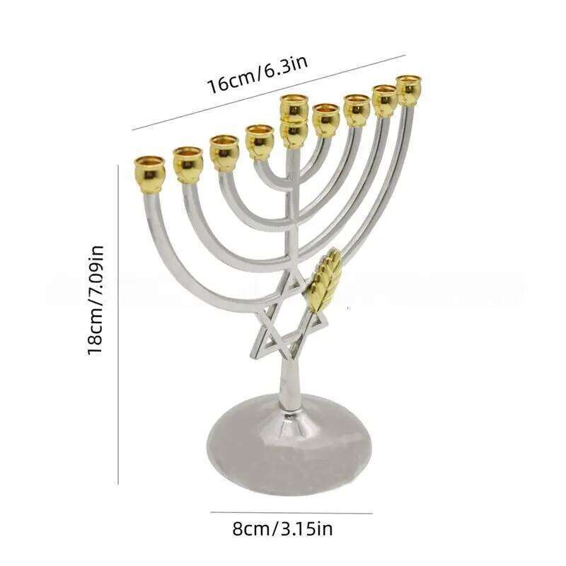 A96K-Traditional Jewish Menorah Candle Sticks Holder 9 Branch Jerusalem Temple Candles W260226