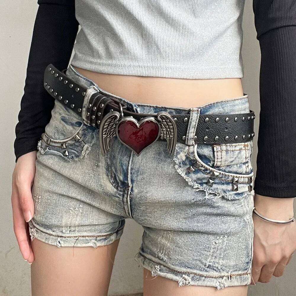 Casual Trendy Punk Rivet Belts Y2k Versatile Gothic Double Hole Eyelet Grommet PU Leather Waistband Y260225