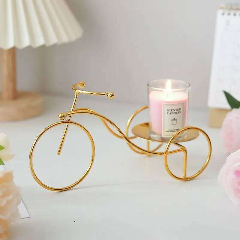 Metal Bicycle Candle Holder / Diffuser Stand, Decorative Tricycle Rack, 2 Colors Black/Gold, Creative Home Decor Gift, W260226