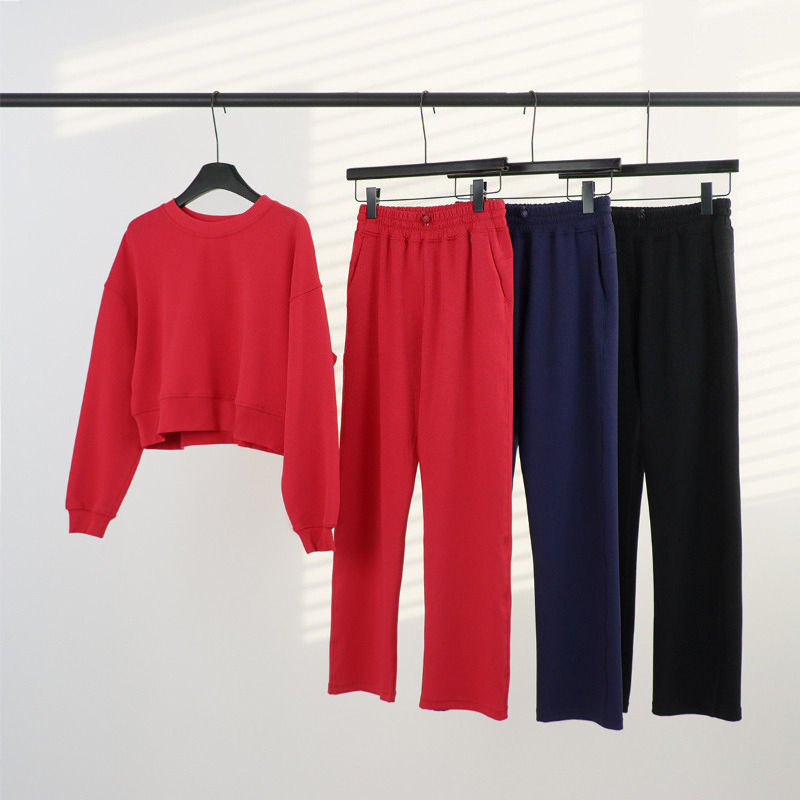 L Designer Yoga Set Women Clothes Cropped Sweater Crew Neck Pullover Air Layer Straight-leg Sweatpants Long Sleeved Sweatshirts Laidback Pants