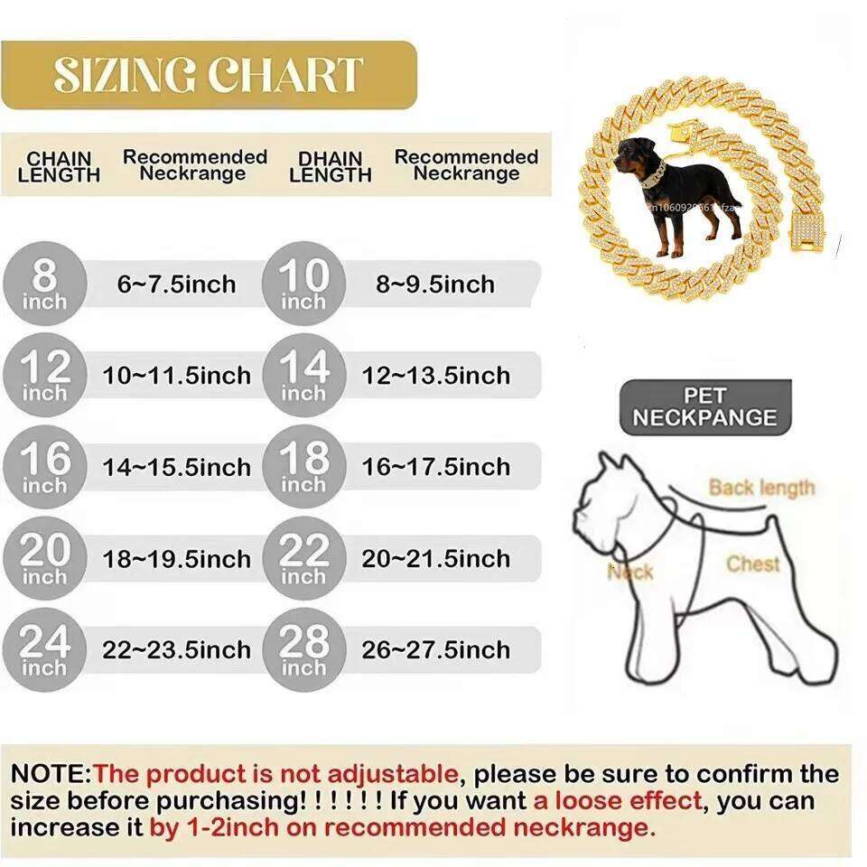 20mm Width Gold Silver Color Classic Miami Cuban Link Chain Large Dog Collar Full Rhinestones Cat Pet Jewelry Para Perros 45cm
