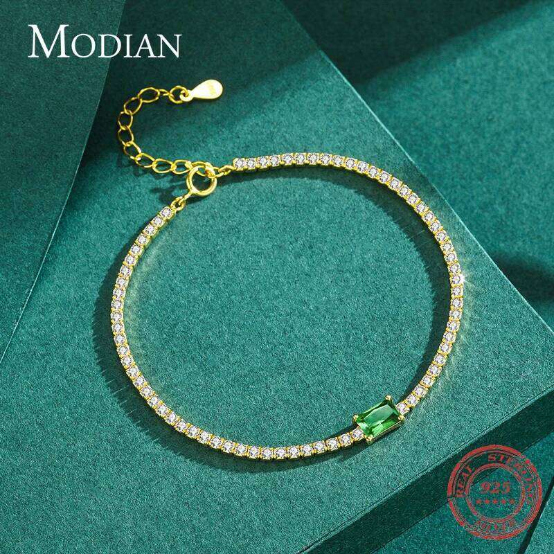 MODIAN 2021 New 925 Sterling Silver Luxury Sparkling Cubic Zirconia Bracelet For Women Gold Color Wedding Engagement Jewelry Z260225