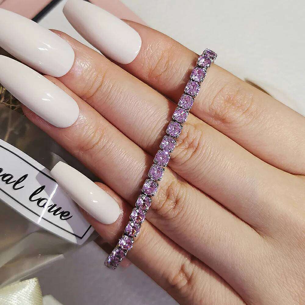 Rose Gold Silver Color 3mm 4mm 5mm Pink Blue Green Red Tennis Bracelet Bangle for Women Wedding Fashion Jewelry Party Gift S4777 Z260225