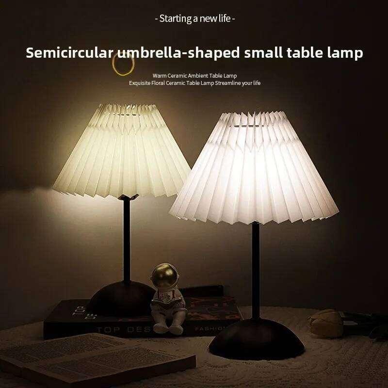 Nordic Creative Retro Table American Metal Dormitory Bedroom Sleeping Bedside Lamp Pleated Umbrella Night Light Atmosphere H260225