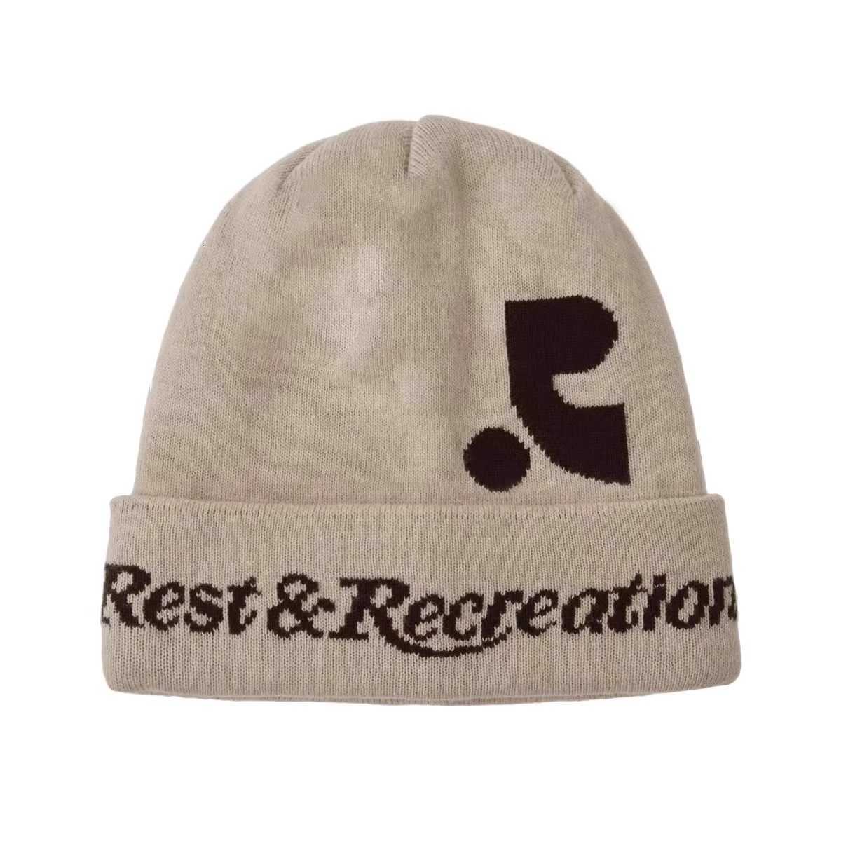 Korean restandrecreation letter-printed knitted wool hat for men and women RR round-top warm beanie S260225
