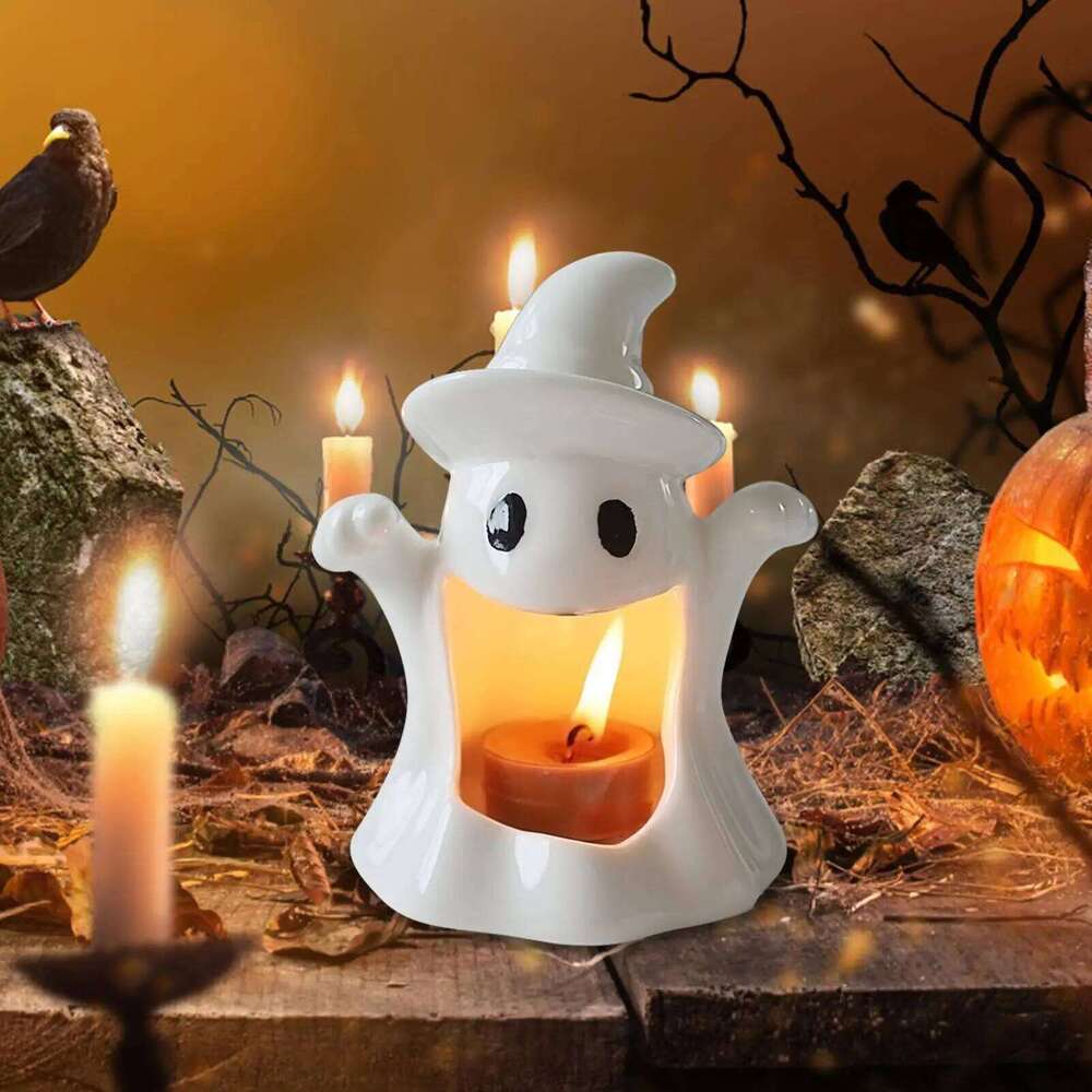 2025 Halloween Scented Candleholder Handmade Ceramic Ghost Figurine Candlestick Creative Candle Aromatherapy Ornament W260226