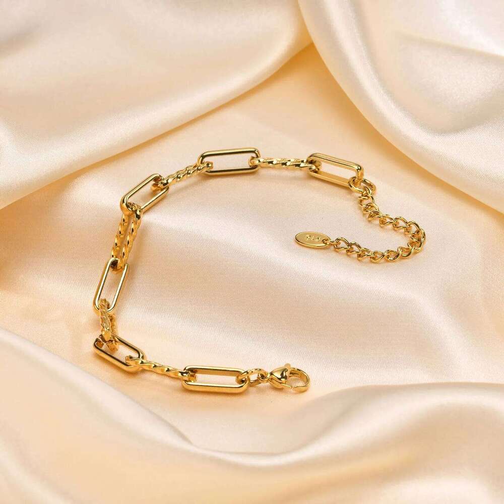 ZAKOL Classic Paperclip Chain Gold Color Rectangle Charm Bracelet For Women Wedding Birthday Jewelry Gift Z260225